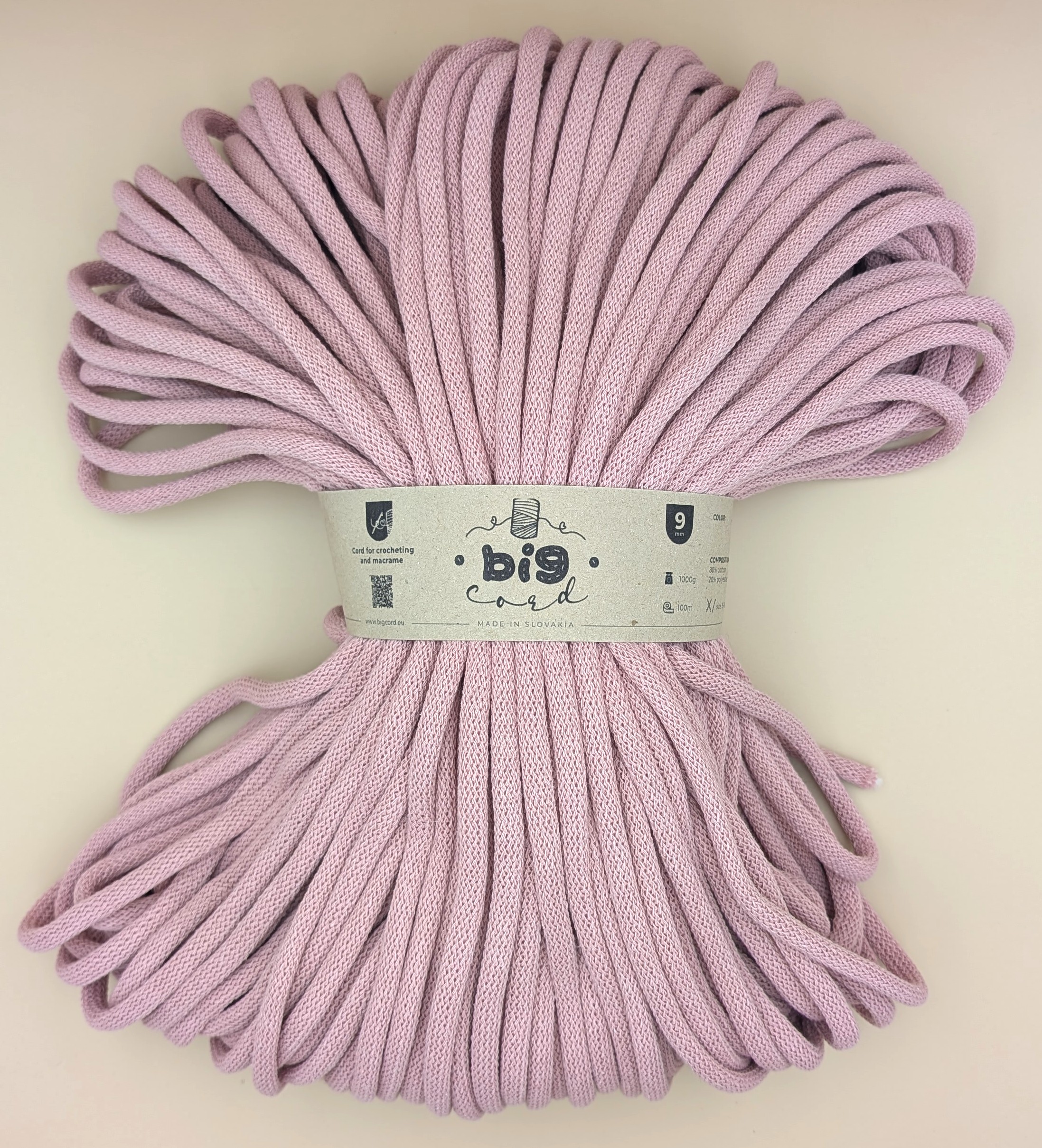 9mm braided cord (121) as Rose Quartz